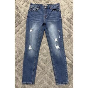 Just USA Womens High Rise Skinny Jeans Size 10 Blue Distressed